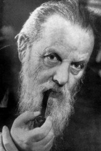 Portrait of Pavel Petrovich Bazhov smoking tobacco pipe