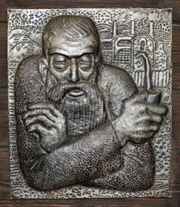 Hammered portrait of grandpa Slyshko by Ural jeweler and artist-monumentalist Vladimir Sochnev