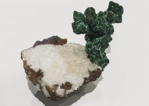 Malachite coating Copper on Calcite from Ural Mountains, Russia